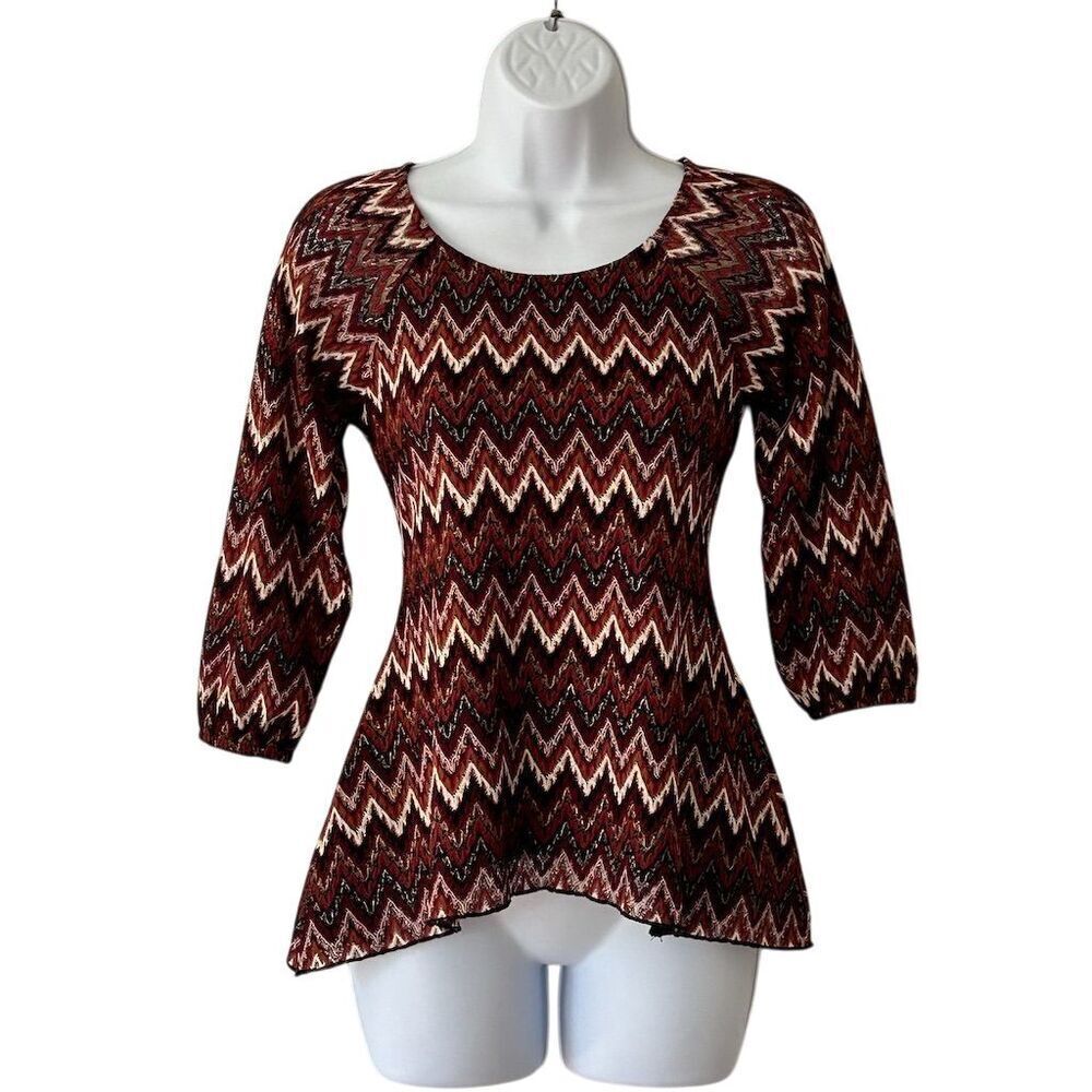 New Directions Petite Chevron Blouse Multicolor 3/4 Sleeve Peplum Top - Picture 7 of 8